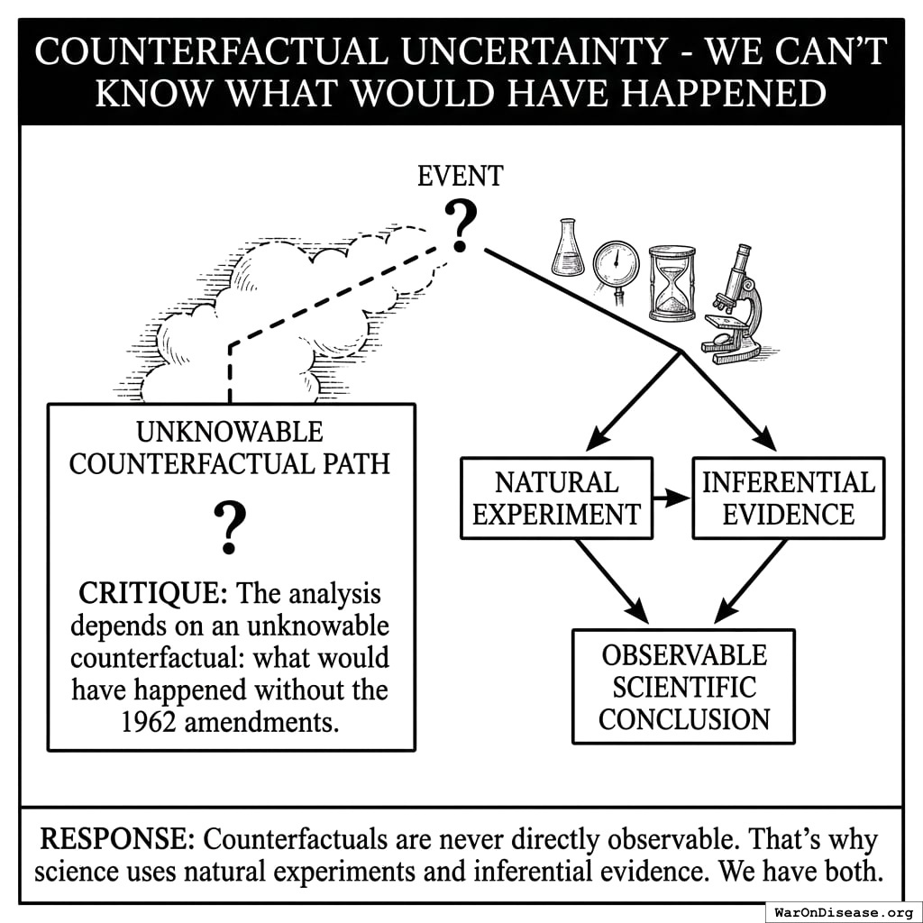 One timeline is what actually happened. The other timeline is what would have happened if you hadn’t panicked. Scientists use math to compare the two and feel sad.
