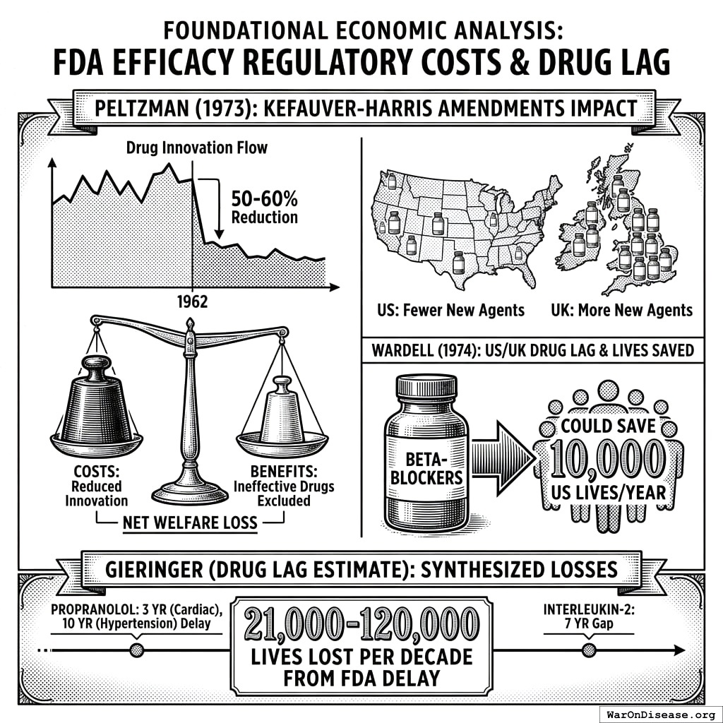 Safety regulations cut drug production in half. They saved us from dangerous medicines by ensuring half of us would die without any medicine at all.